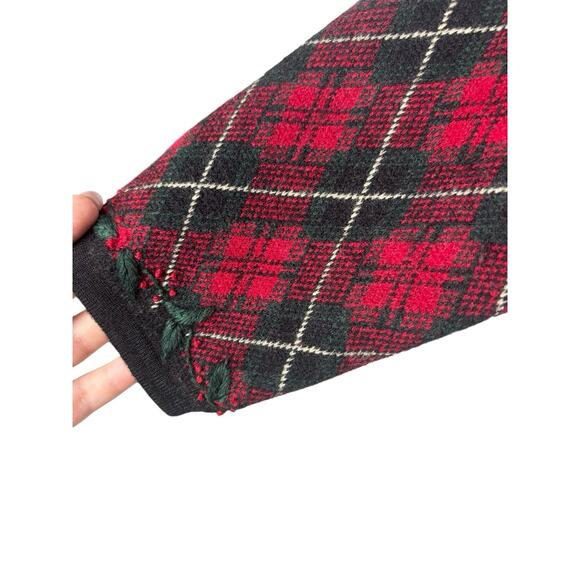 Talbots Holiday Merino Wool Holly Cardigan Sweater XL Christmas Plaid - Picture 3 of 6